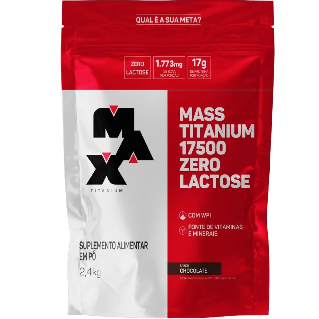 Hipercalórico Mass Titanium 17500 Zero Lactose 2,4kg Chocolate Max Titanium em Oferta na Shopee