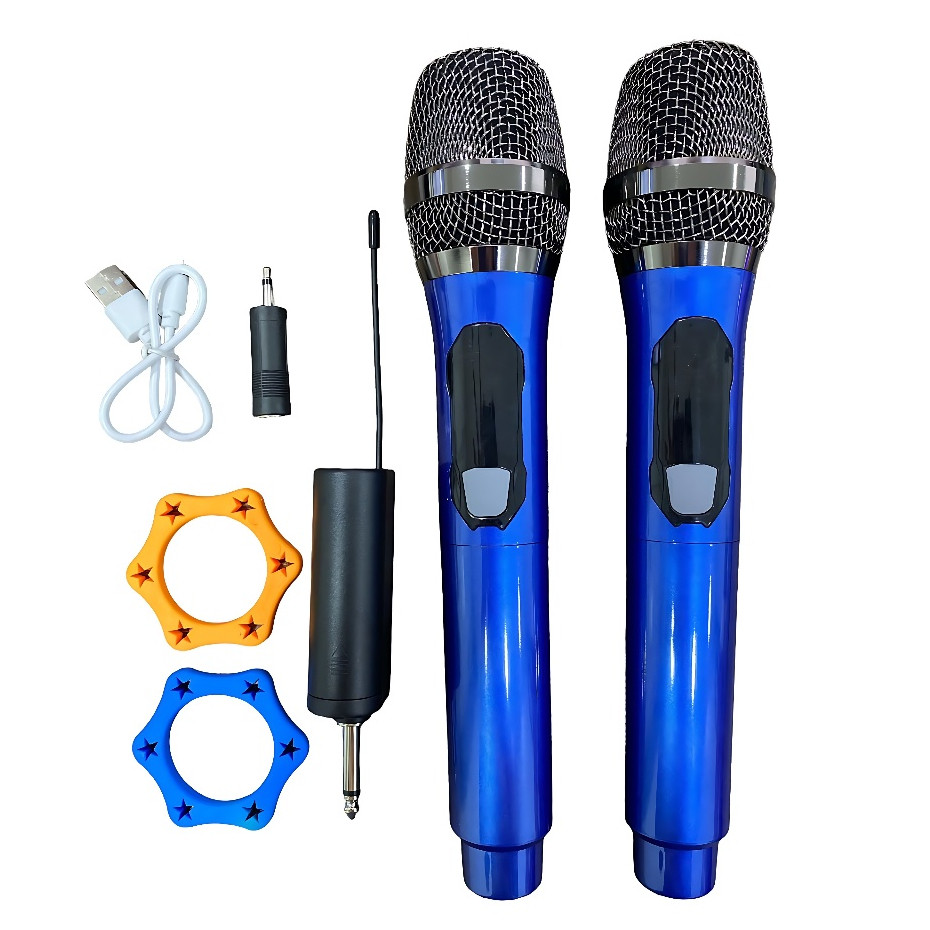 Kit 2 Microfones Dinâmico Sem Fio Profissional Recarregável Azul Uhf para Karaokê em Oferta na Shopee