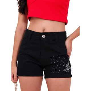 Shorts jeans preto moda Valentina juvenil com strass meninas tendencia verão 2025 em Oferta na Shopee