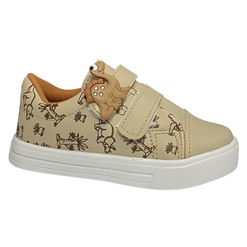 Tênis Infantil Menino Dinossauro Marfim Confortável 20 ao 34