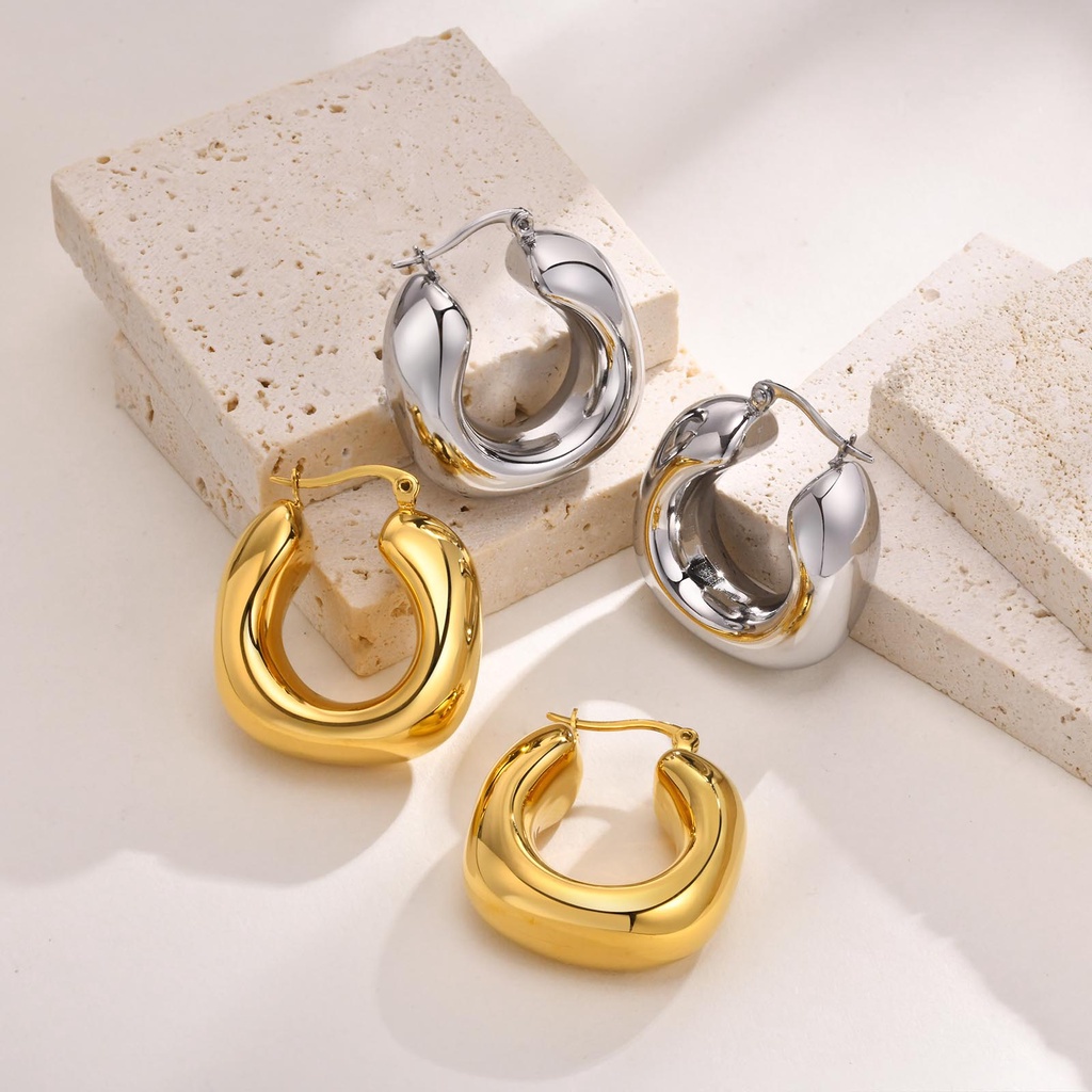 Brinco Vnox 18K Gold Hollow Em Forma De U , De Aço Inoxidável Leve E Hipoalergênico Para Mulheres