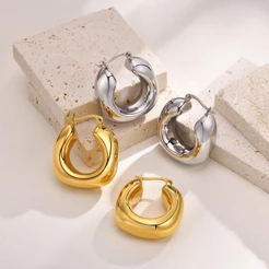 Brinco Vnox 18K Gold Hollow Em Forma De U , De Aço Inoxidável Leve E Hipoalergênico Para Mulheres