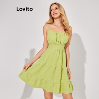 Lovito Vestido com Babado e Camadas para Mulheres LBE04084 (Verde Claro)