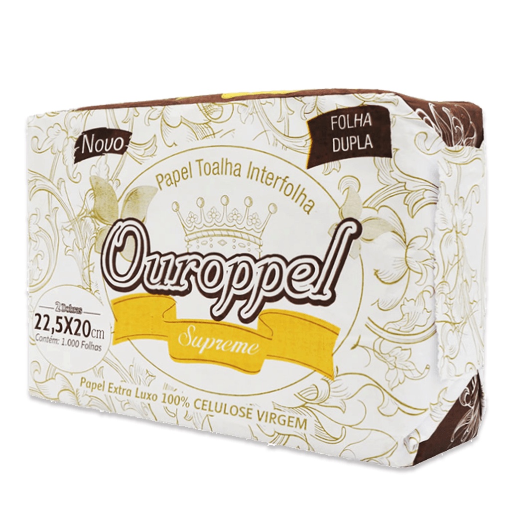 Papel Toalha Interfolha 2 Dobras Folha Dupla Supreme 1.000 folhas Ouroppel