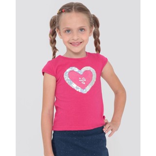 Blusa Infantil Paetês Reversível Coração Rosa