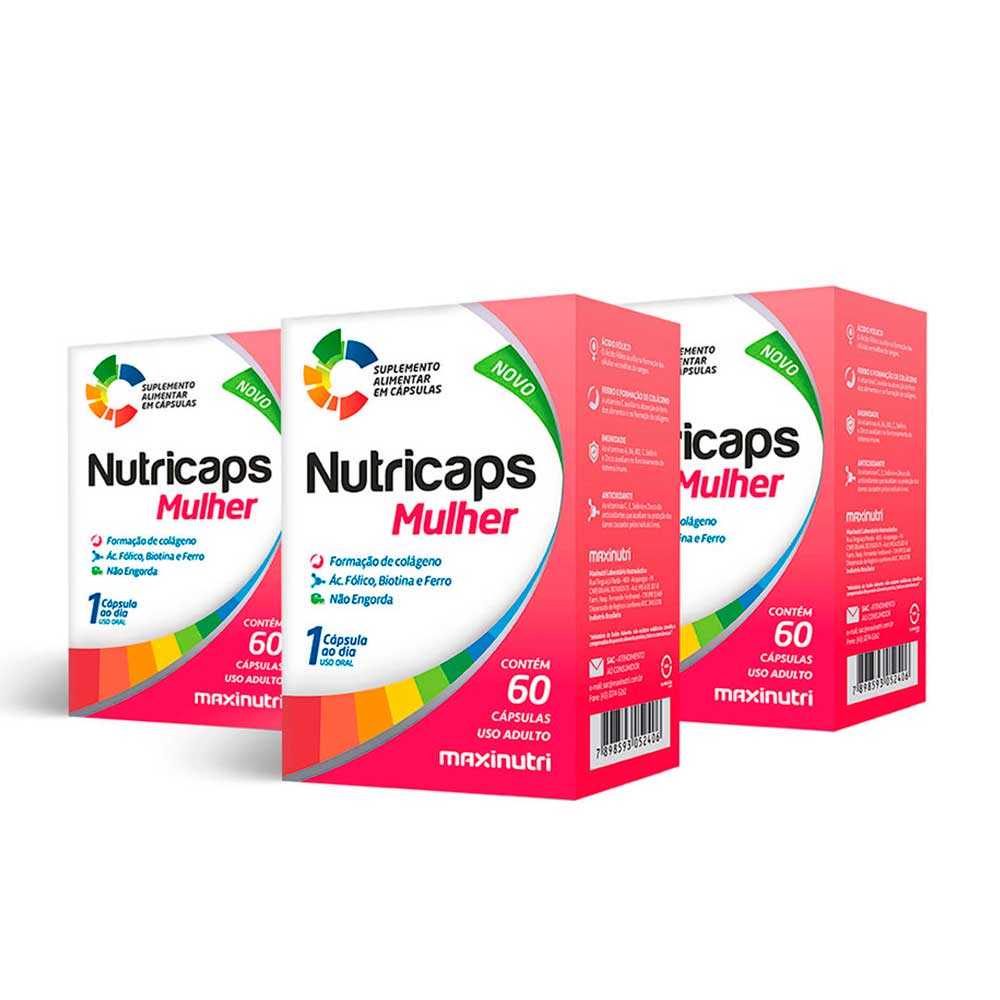 Kit 3 Nutricaps Mulher Polivitaminico Fórmula Exclusiva 60 Caps Maxinutri