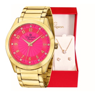 Relógio Champion Feminino Analógico Dourado + Kit Colar e Brincos Original À Prova d'Água CN29409J em Oferta na Shopee