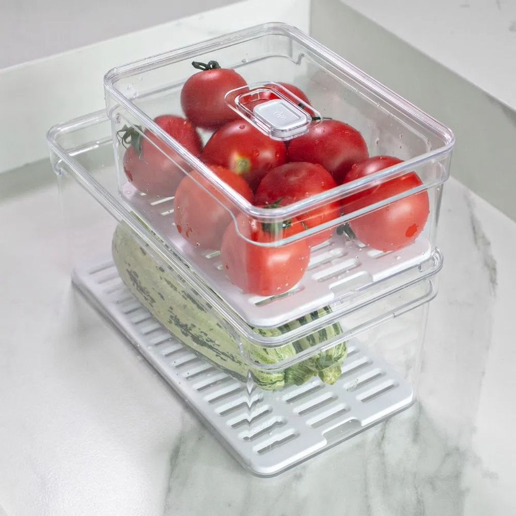Kit 2pc Organizador De Geladeira 2,2L Com Tampa Escorredor Legumes Frutas Verduras Acrílico