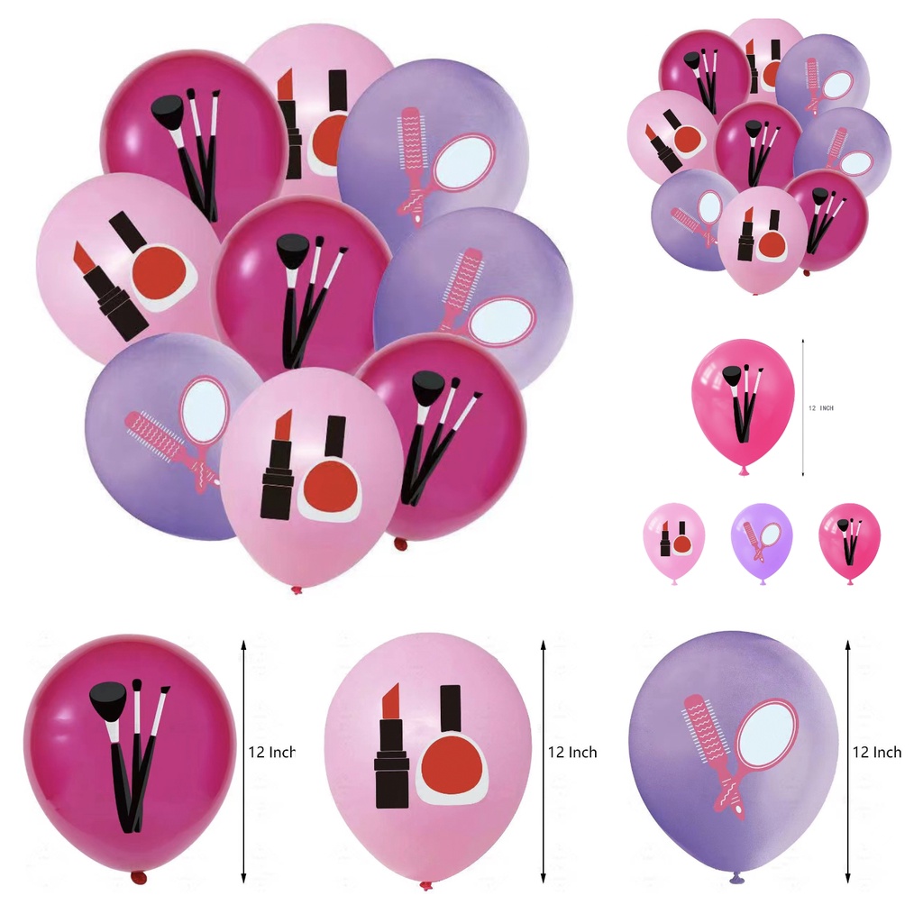 12pcs 12pcs Conjunto Temático Balão Cosmético De 12 Polegadas Maquiagem Para Meninas Batom Festa De Aniversário Suprimentos Decoração em Oferta na Shopee