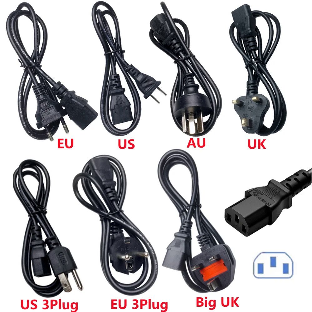 3PIN Conector De Cabo De Alimentação EU US UK AU IEC C13 Adaptador Para Monitor De PC De Mesa Dell Impressora HP Epson Projetor De TV LG