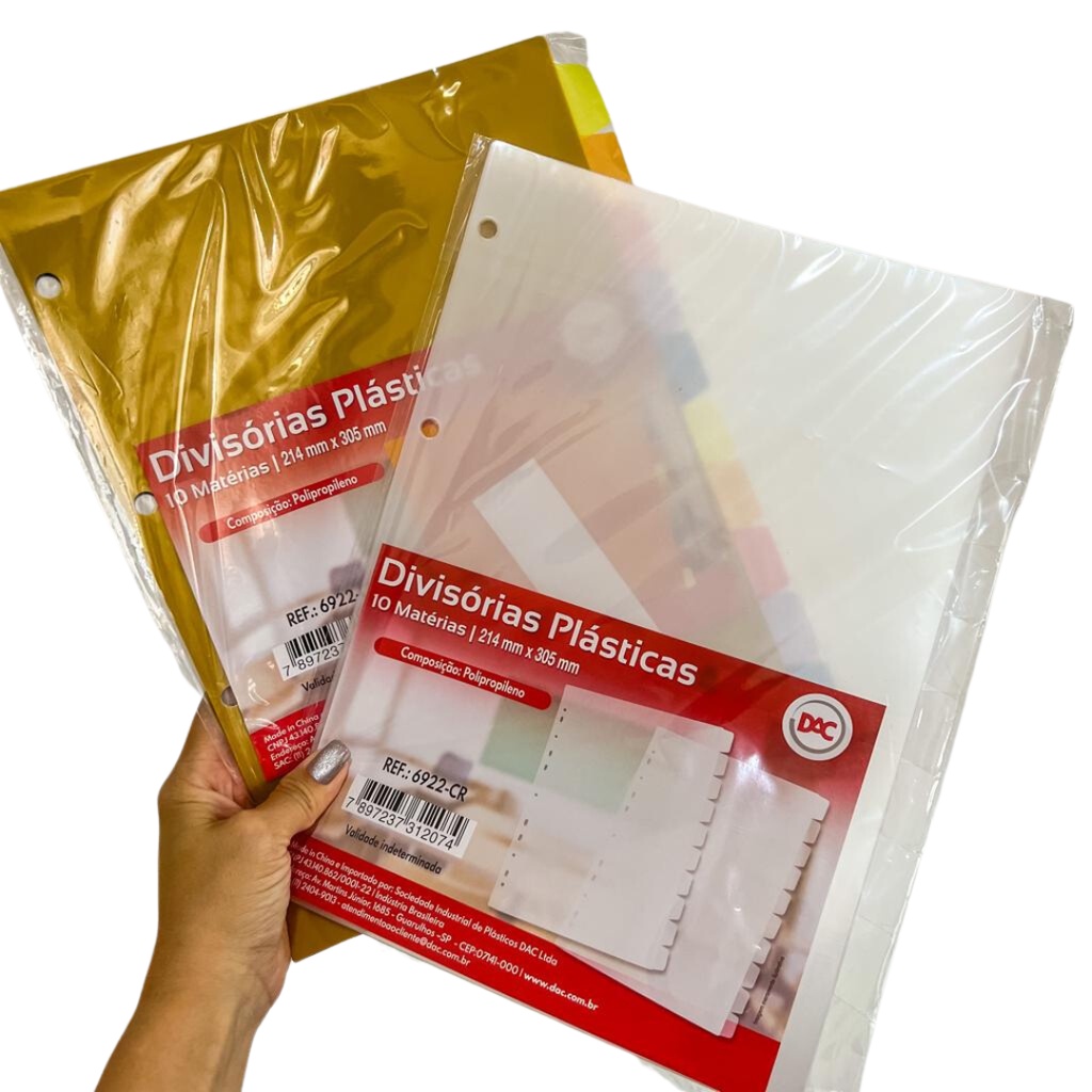 Divisórias para Fichário Universitário 10 Abas Coloridas Transparente - DAC em Oferta na Shopee