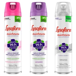 Kit 3 Desinfetante Lysoform Aerossol 360ml