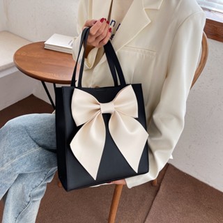Lovito Bolsa Colorida Casual Com Laço Liso Para Mulheres LFA08126 (Branco Preto)