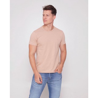 Camiseta Masculina Básica Lisa Manga Curta Gola Careca Bege