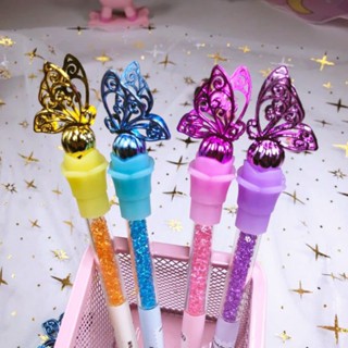 Caneta de gel borboleta cristal Caneta criativa de desenho animado fofo material estudantil Papelaria Material de escritório