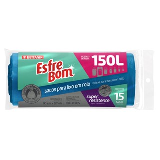 Saco de Lixo em Rolo com Fundo Reforçado Azul 150L EsfreBom Bettanin 15 Unidades