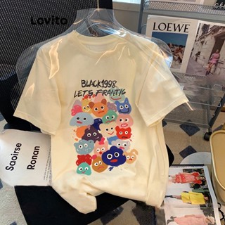 Lovito Camiseta Casual Feminina Tamanho Grande Com Estampa De Desenho Animado LNA04070 (Damasco)