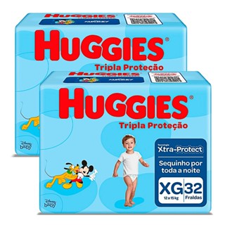 Kit 2 Fralda Huggies Tripla Proteção Tamanho XG Pacote Megacom 32 Unidades cada