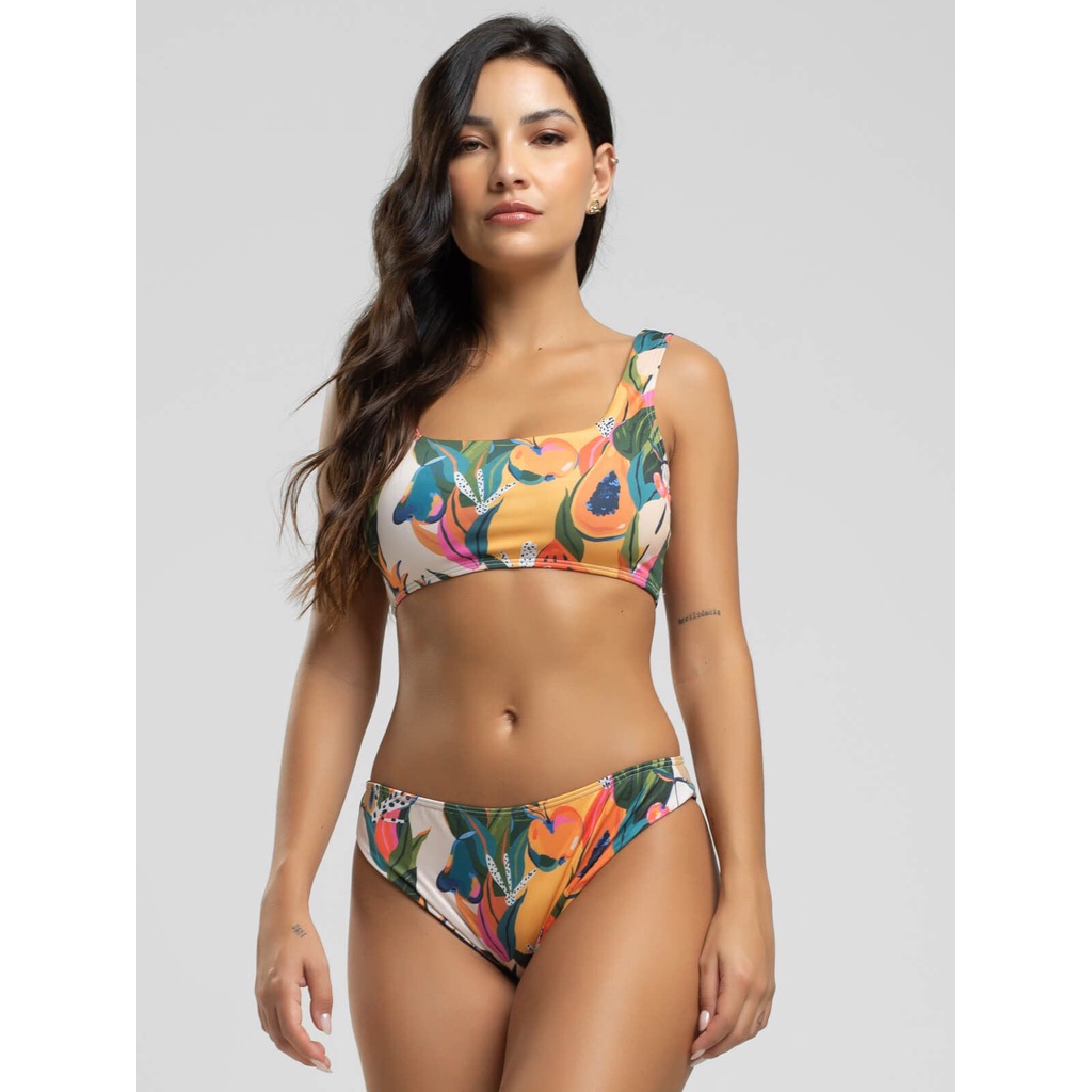 Biquini Regata Calcinha Comum Estampado Proteção Uv 50+
