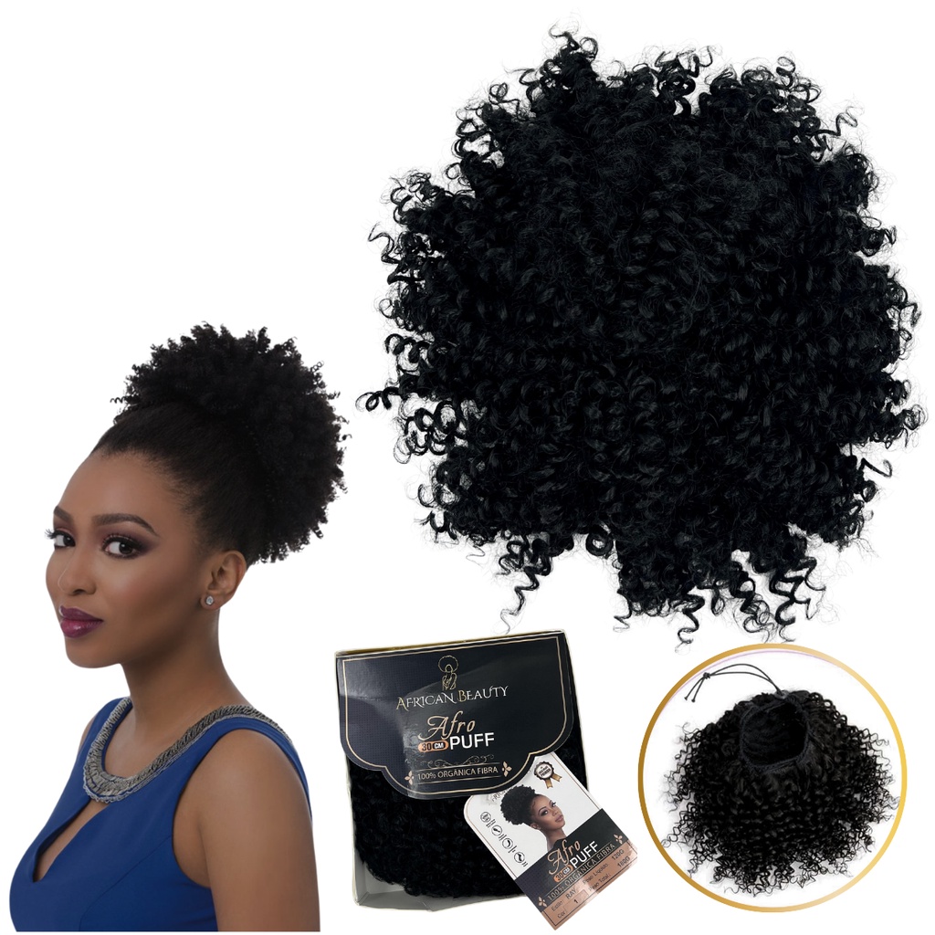 Aplique Cabelo Coque Afro Puff Cacheado Orgânico 30cm