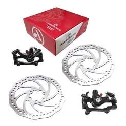 KIT FREIO A DISCO MECÂNICO ABSOLUTE COMPLETO PINÇAS + DISCOS 160MM PAR DIANTEIRO E TRASEIRO MTB