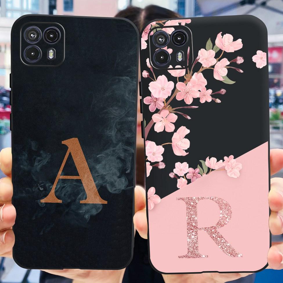Motorola Moto G50 5G Capa Traseira XT2149-1 Flores Estéticas Cartas Padrão Carcaça De Pára-Choques TPU Soft Silicone Preto