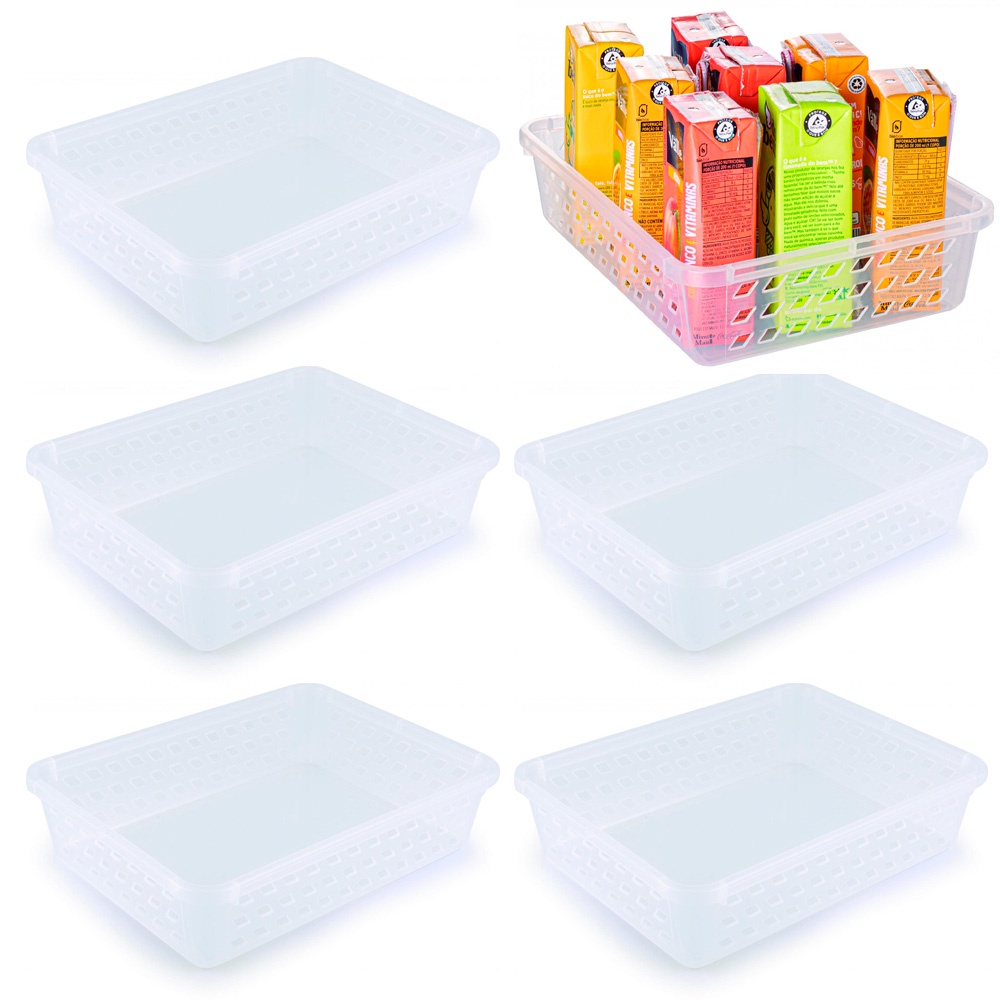 5 cestas organização plástica transparente para armário infantil guarda roupa lavanderia cozinha quarto closet cestinha plasútil cesta caixinha caixa