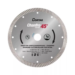 Disco Diamantado Turbo Chanfro 45° 200mm Para Uso Profissional - CORTAG Porcelanato Mármore Granito