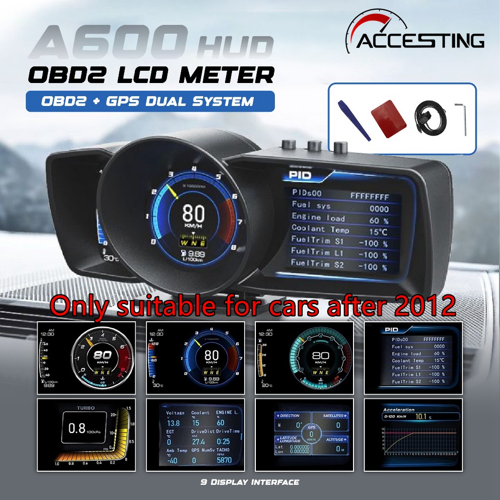 【 English menu 】 A600 Velocímetro HUD GPS + OBD2 Sistema De Head-up Display LCD Multi-Funções Cronômetro Alarme De Automático Computador De Carro em Oferta na Shopee