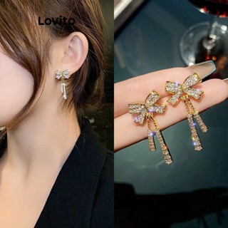 Lovito Brincos Casuais De Strass Com Laço Liso Para Mulheres LFA11364