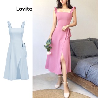 Lovito Casual Vestido Feminino Liso Assimétrico Amarrado L74ED328