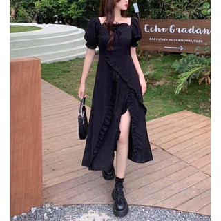 Lovito Vestido Casual Liso Com Frente Dividida Para Mulheres LNA43276