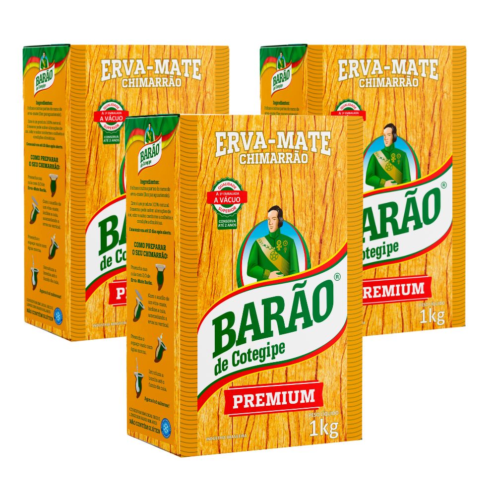 Kit 3Kg Erva Mate Premium Vácuo Chimarrão Barão de Cotegipe 1kg cada