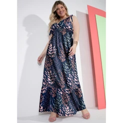 Vestido Longo Com Alças E Babado Azul Quintess