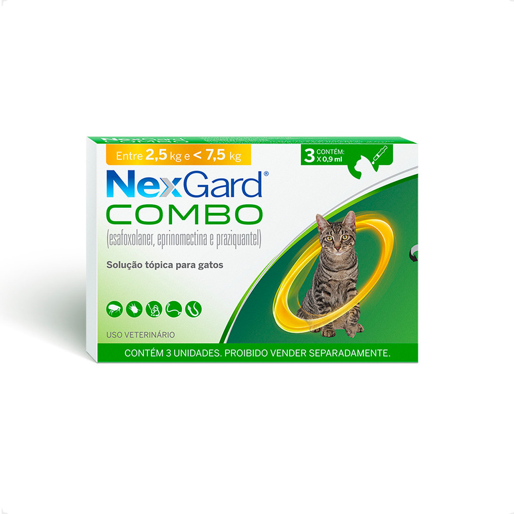 NexGard Gatos 2,5Kg até 7,5Kg - 3 Aplicadores 0,9ml em Oferta na Shopee