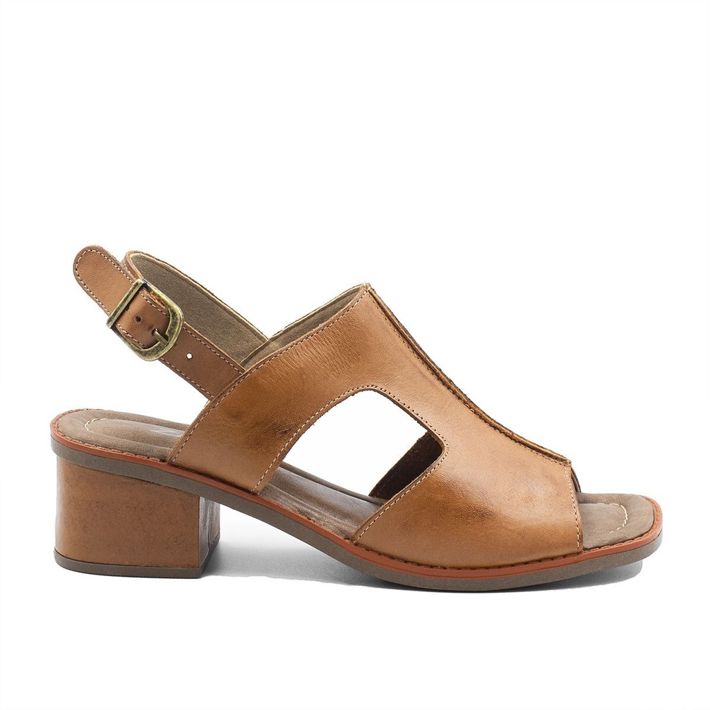 Sandália Salto Bloco Couro Maggie Castanho - Women Shoes