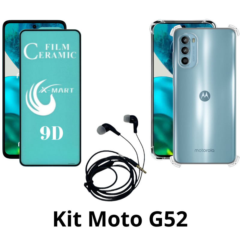 Kit  Capa Transparente + Película de Cerâmica + Fone de Ouvido para Motorola Mot