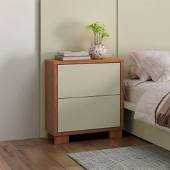 Mesa Cabeceira Basic 54cm 2 Gavetas Freijó/Off White - Dalla Costa