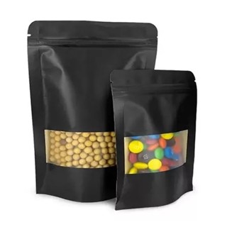 50 Sacos ZipLock Kraft Preto Stand Up Pouch C/ Visor