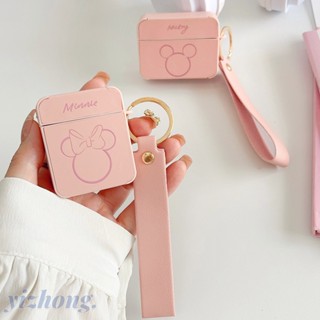 Caixa Para Airpods Pro 2 3 1 Bonito Desenho Animado Mickey Minnie Mouse Pink PU Leather Square TPU Capa Fone De Ouvido Com Alça Anti-Perda Protetora Sem Fio
