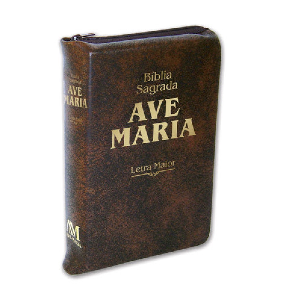 Bíblia Sagrada Ave-Maria - Católica - Capa Corino Marrom Grande Zíper - Letra Grande