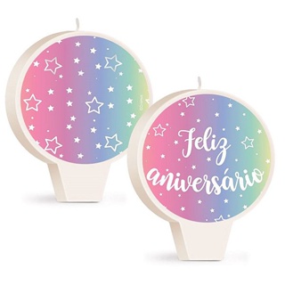 Vela Plana Dupla Face Redonda Festa Galaxia - 01 unidade - Cromus - Rizzo em Oferta na Shopee