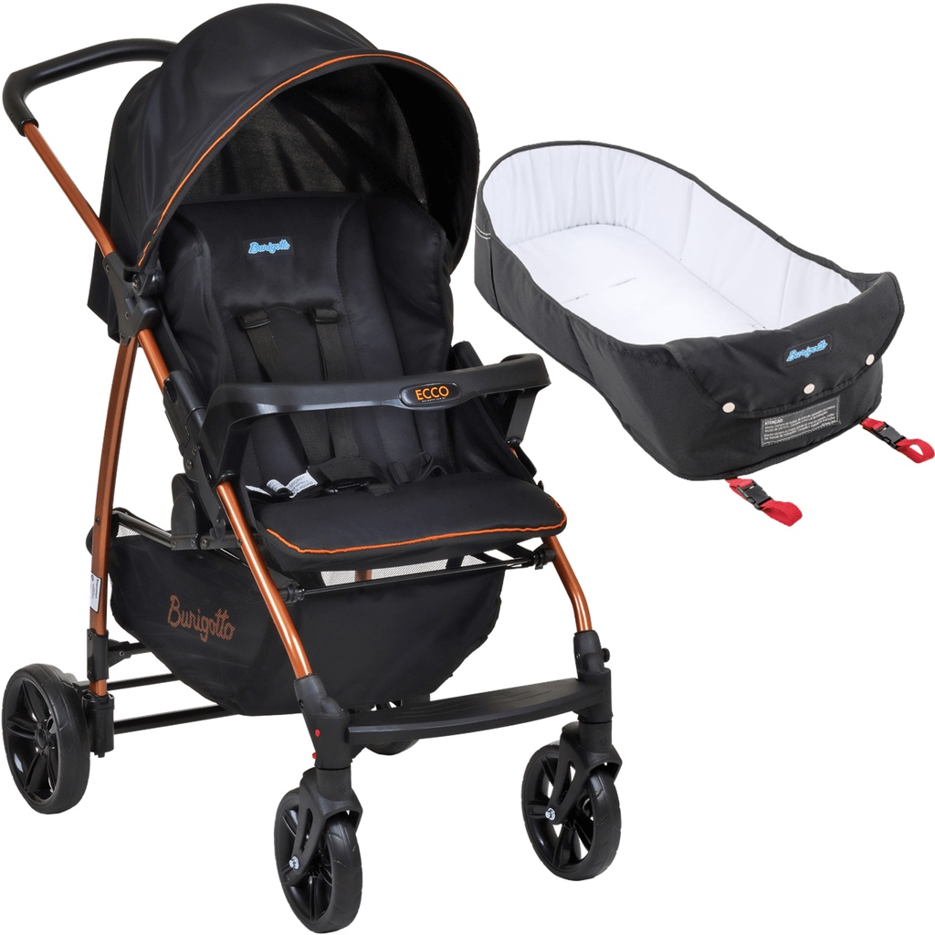 Carrinho de Passeio e Ninho Moises Ecco Preto Cobre - Burigotto em Oferta na Shopee