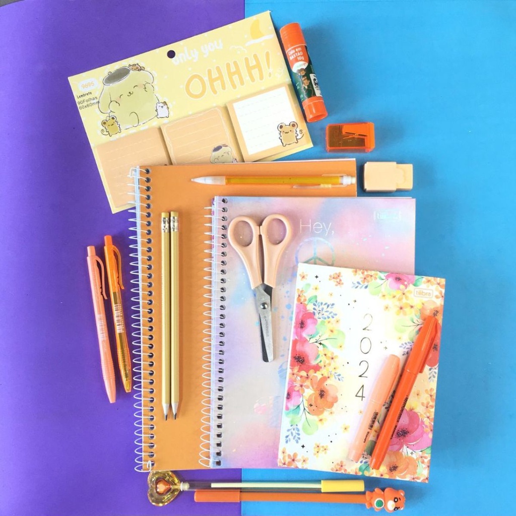 Kit Papelaria Recheado Tons de Laranja