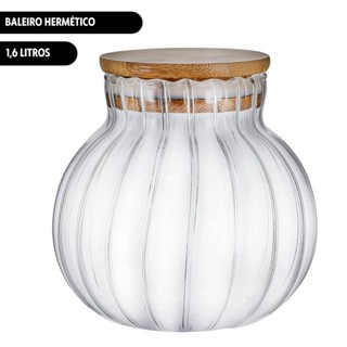 Baleiro Hermético Boro 1,6 litros Canelado Tampa Bambu Yazi