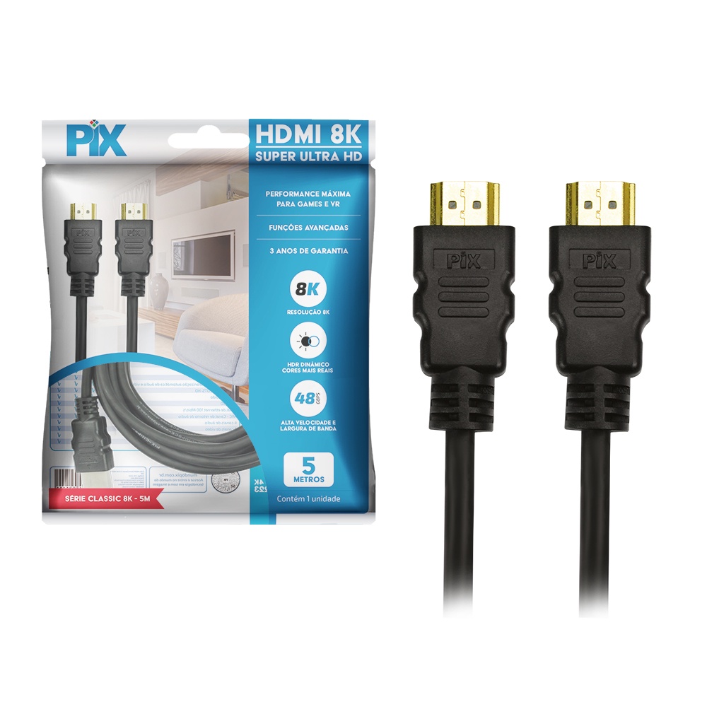 Cabo Hdmi 8k 2.1 Ultra Hd Gold 5m Hdr Dinâmico 5 Metros