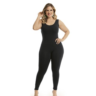 Macacão Curve e Plus Size Preto em Cotton Feminino Adulto Moda Evangélica