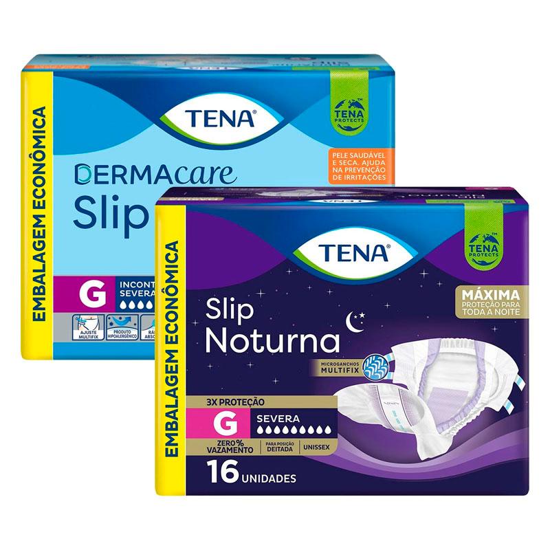 Kit Fralda Geriátrica Tena Dermacare Slip Ultra G com 16 unidades + Fralda Geriátrica Tena Slip Noturna G 16 Unidades