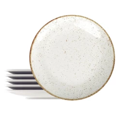 Kit 6 Pratos de Sobremesa Porcelana Tramontina 21cm Jogo Rustico Marrom Decorado