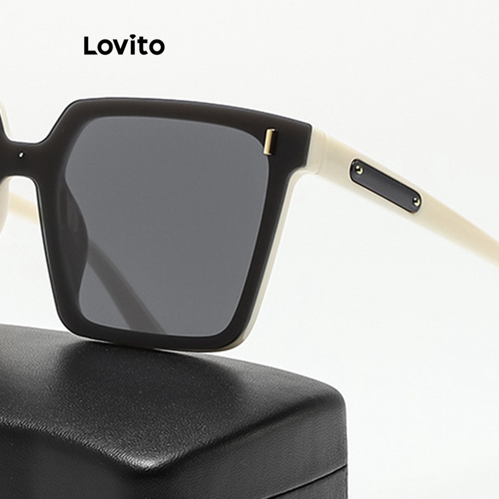 Detalhes do Lovito Óculos De Sol Casuais Óculos De Sol Básicos Lisos Para Mulheres LFA03082 (Preto e Branco)